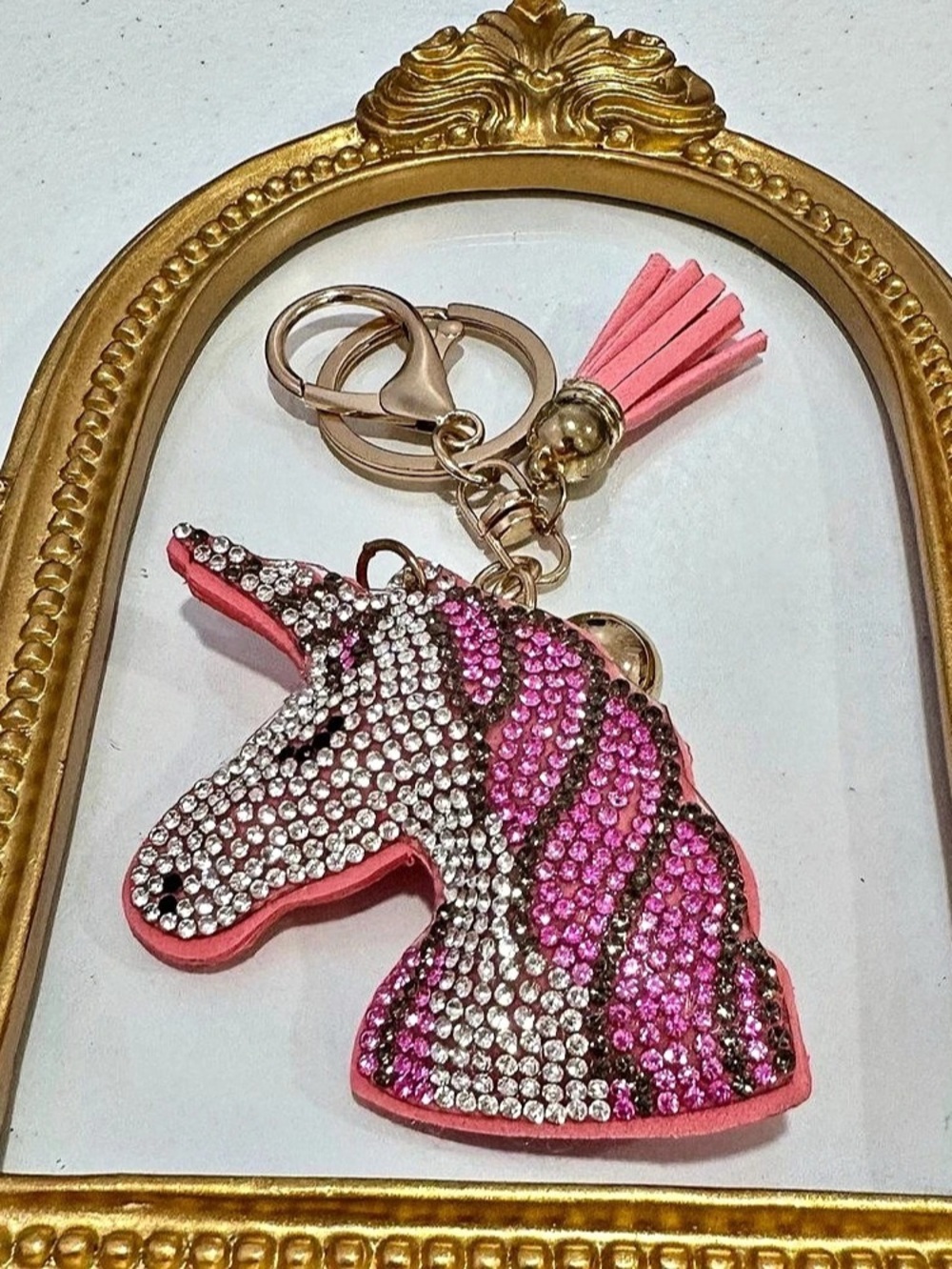 New Unicorn keychain Rhinestone Pink & Silver